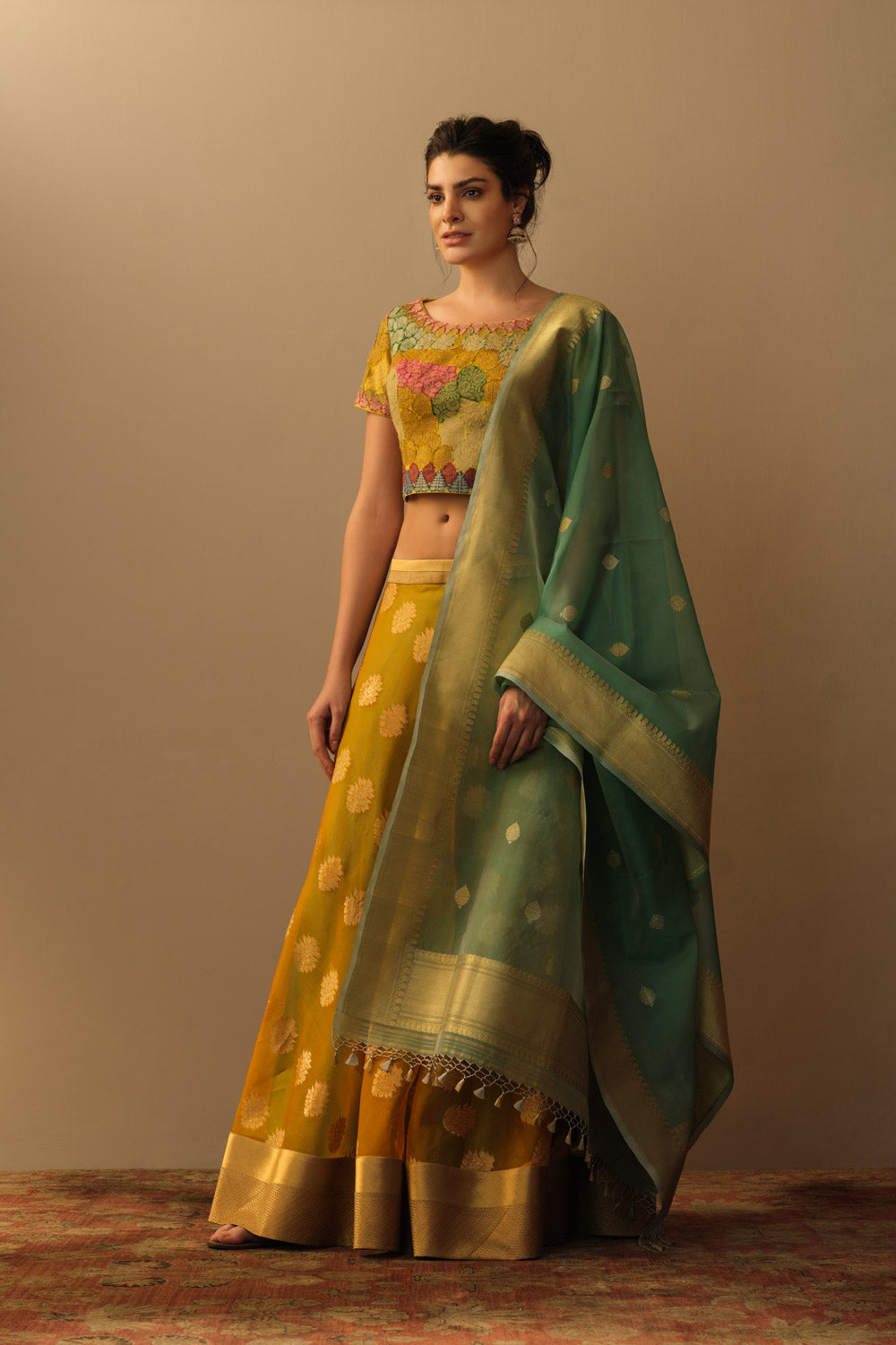 Dupatta kora mughal buti turquoise blue