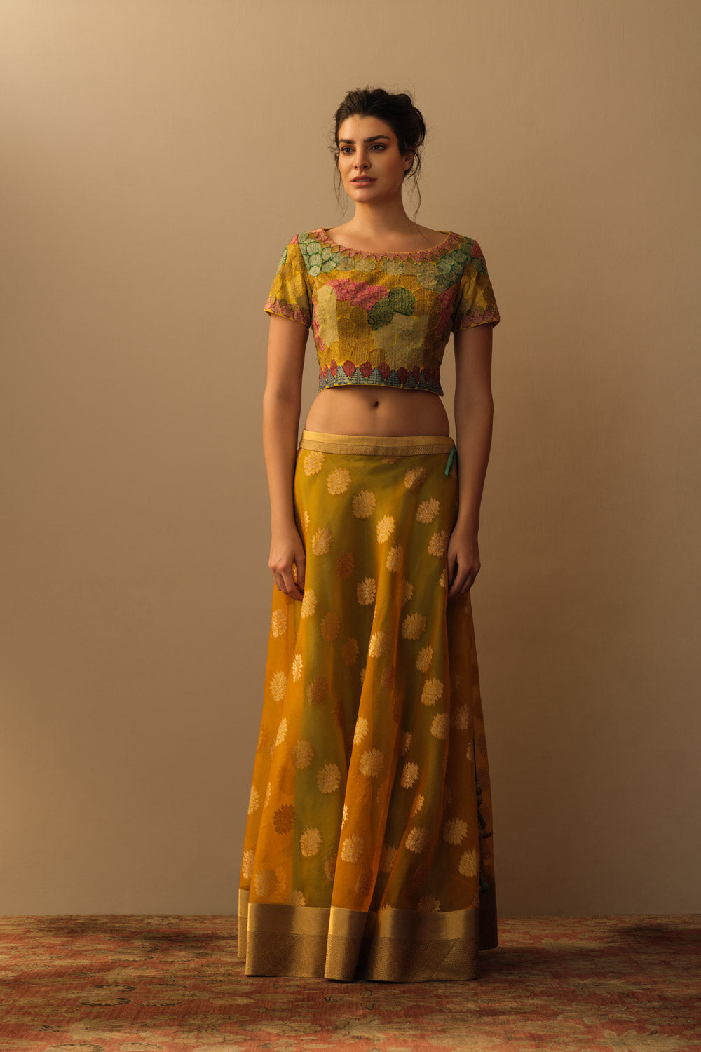 'Mughal Bloom' kora lehenga marigold - image 4