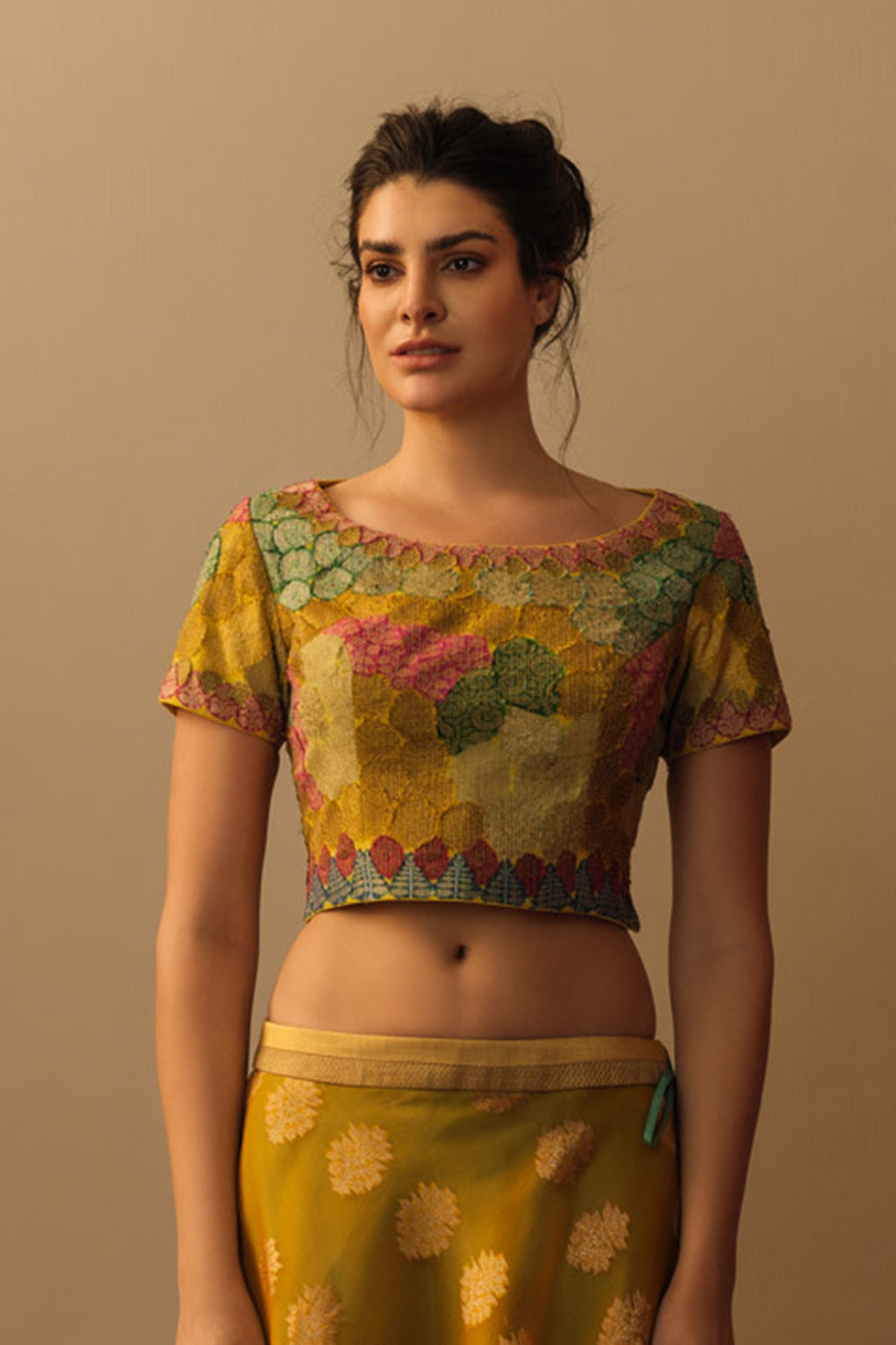 'Banaras Bloom' crop top marigold yellow