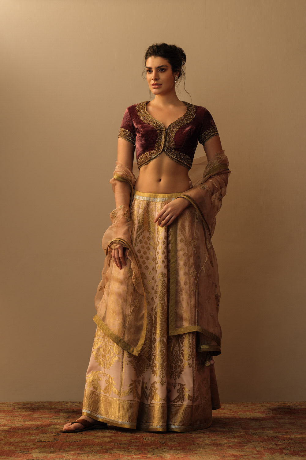'Amara' kalidar mughal design lehenga blush