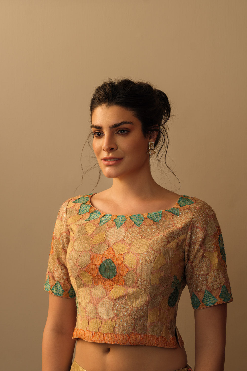 'Banaras Bloom' crop top peach
