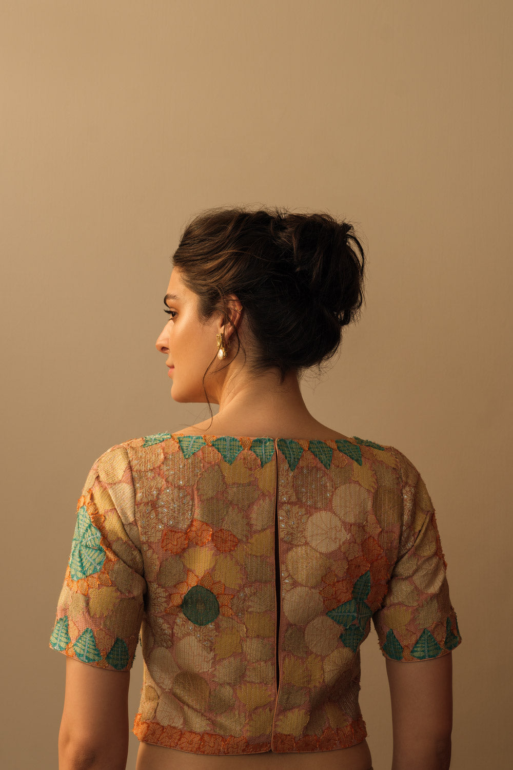 'Banaras Bloom' crop top peach
