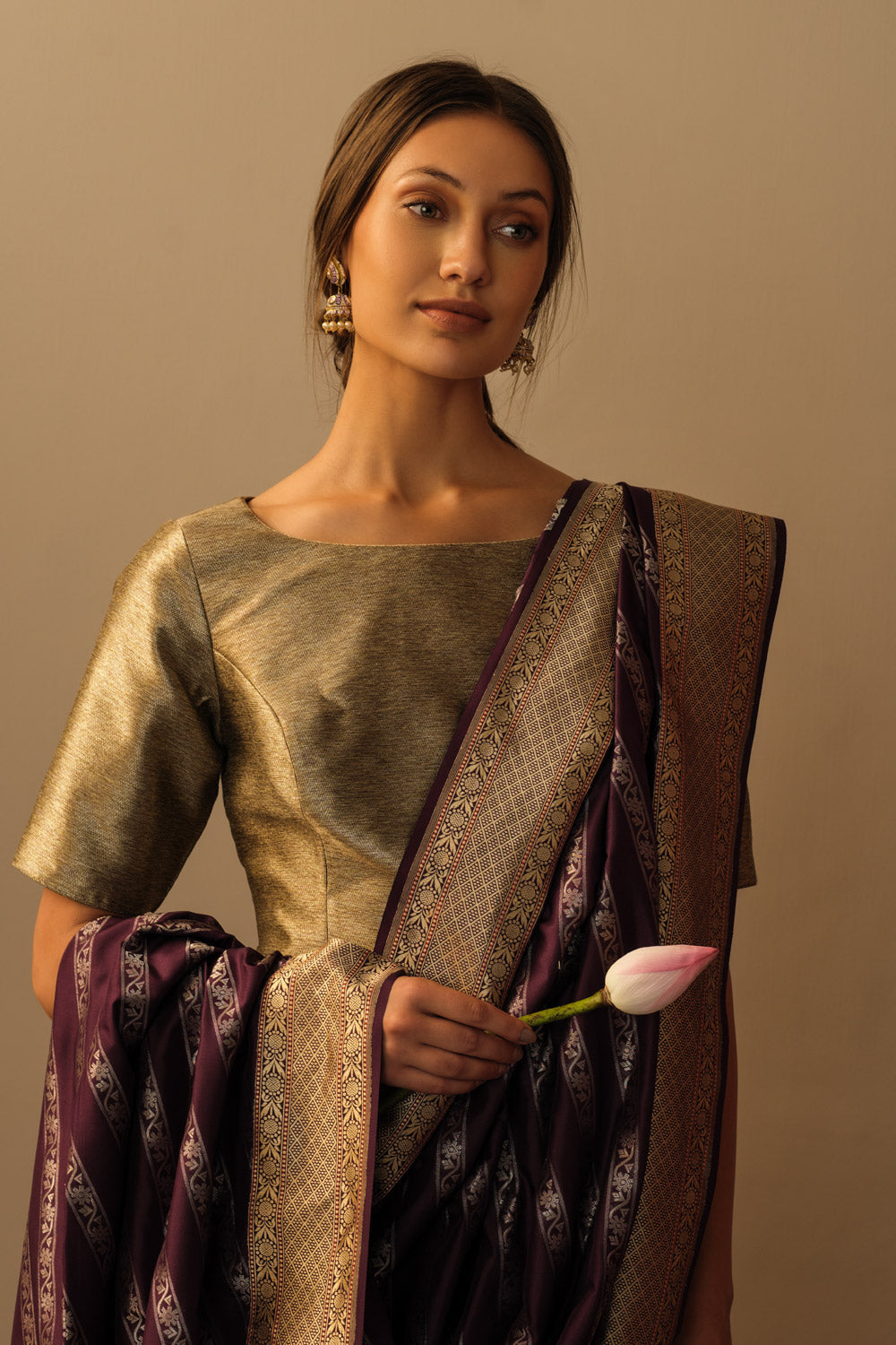 Brocade mughal motif lehenga aubergine