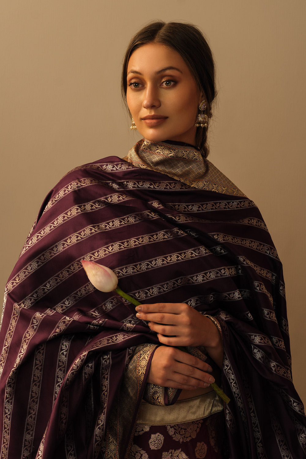 Brocade mughal motif lehenga aubergine - image 3