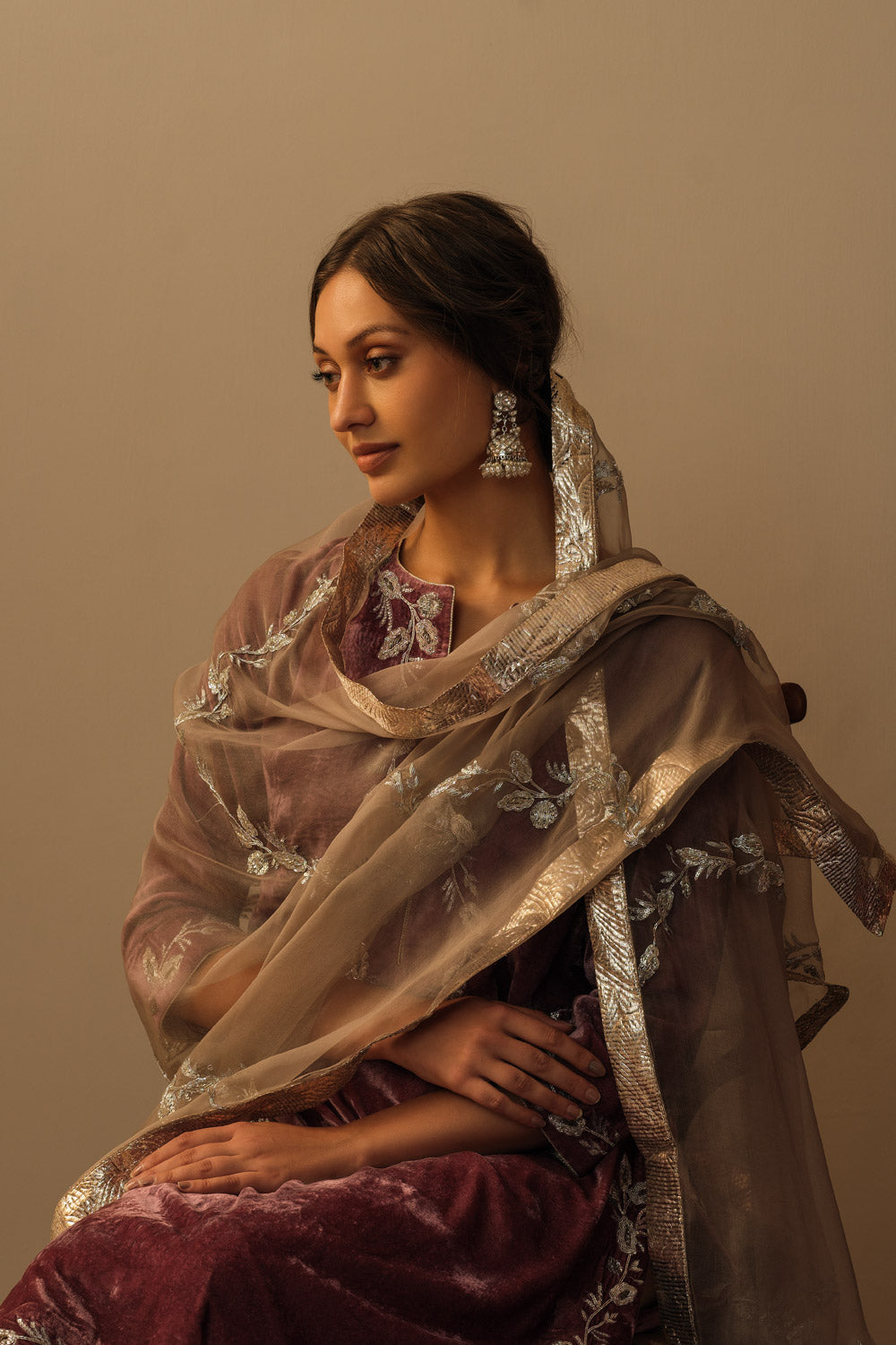 Velvet tunic old rose and silver leaf bel - image 2