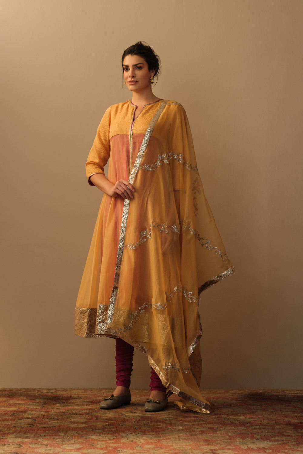 Amras and silver kora anarkali and embroidered dupatta - image 3