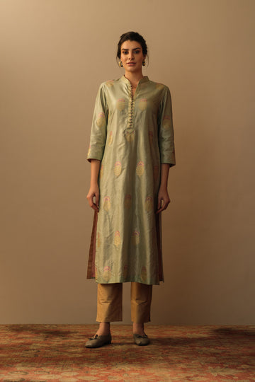 Meenakari silk tunic aquamarine