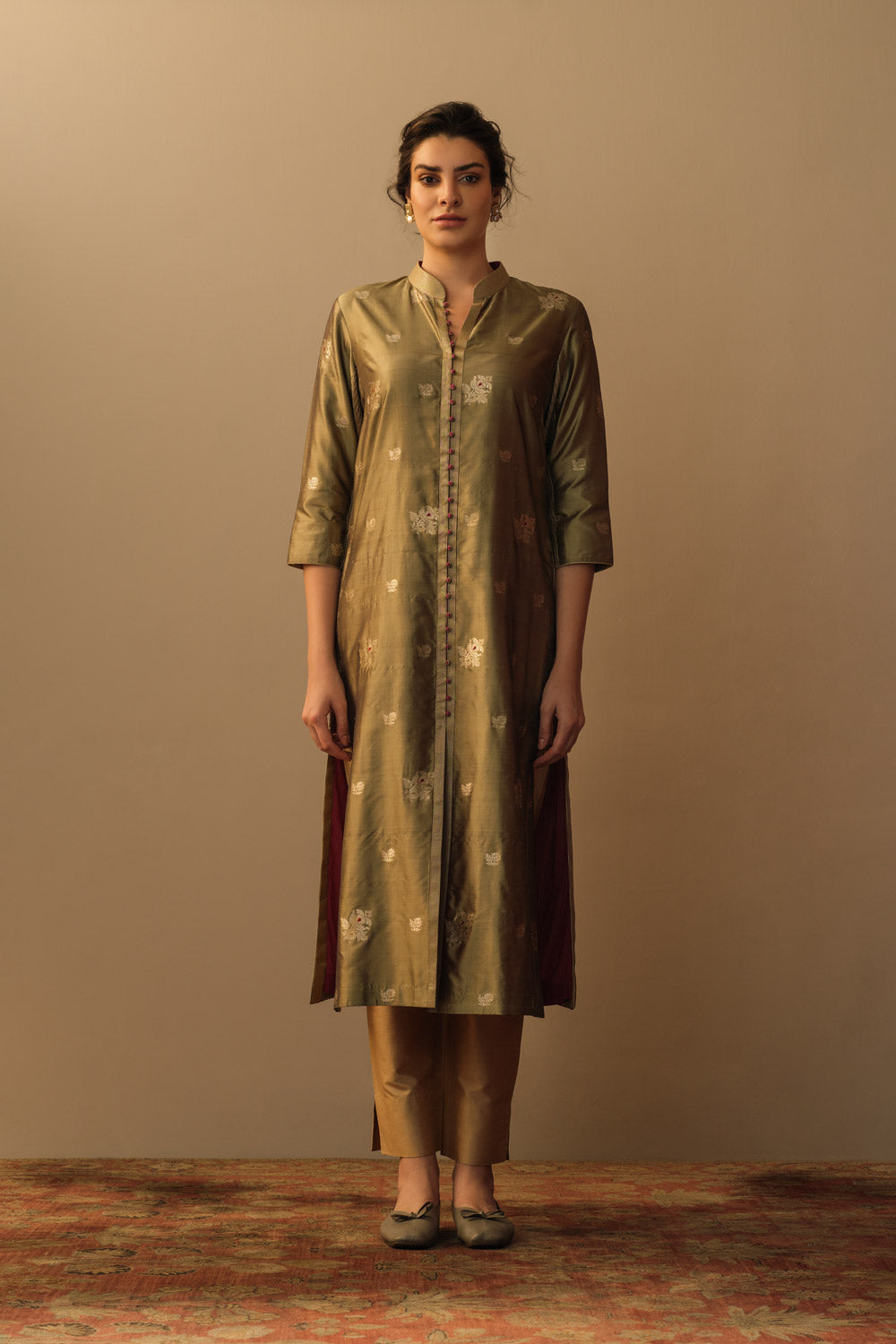 Kadhuan meenakari mughal motif tunic burnt gold