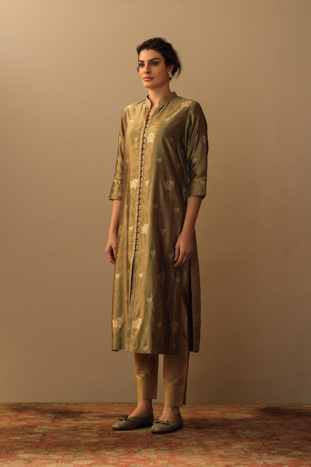 Kadhuan meenakari mughal motif tunic burnt gold