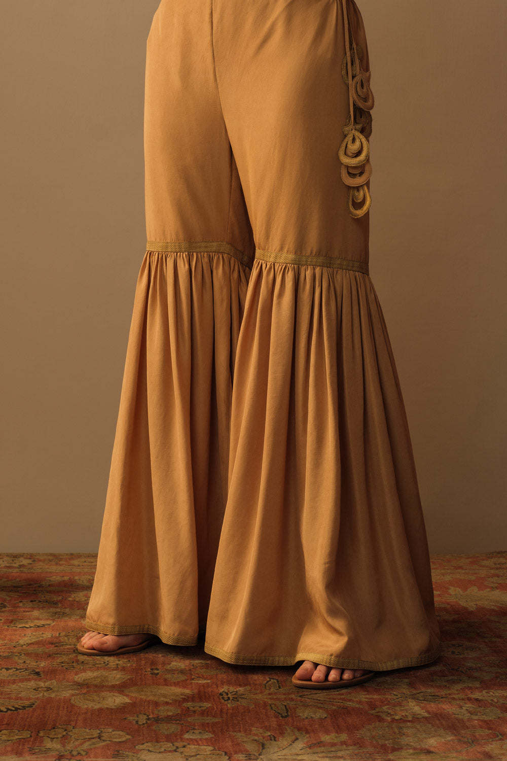 Silk gharara beige gold