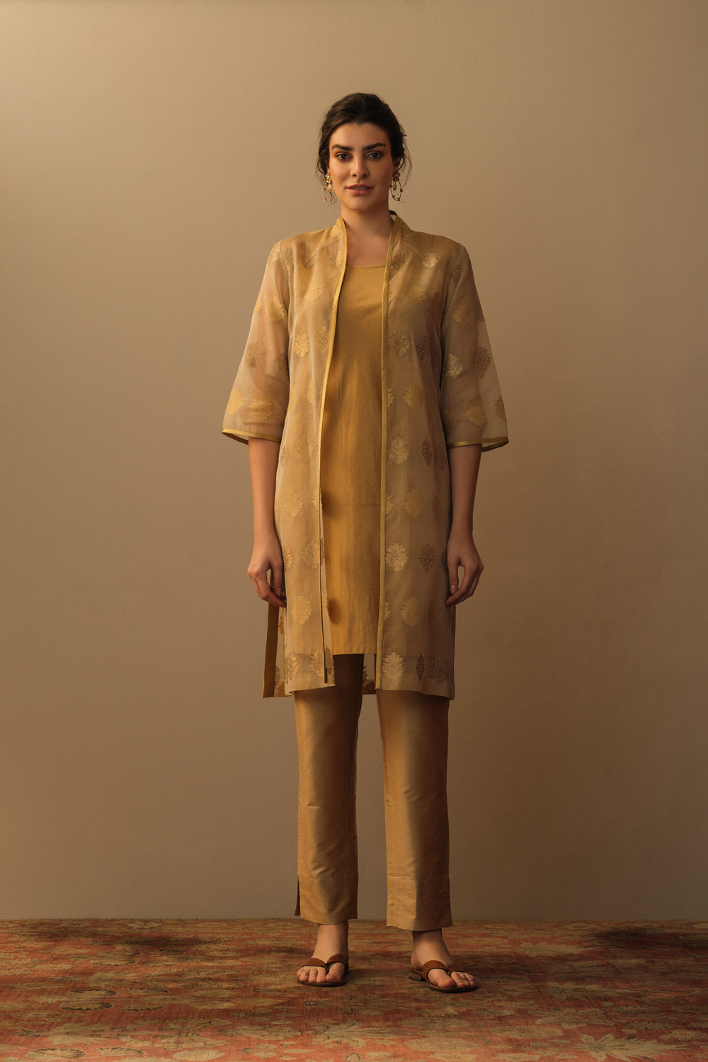 Kora kimono jacket fawn beige and gold