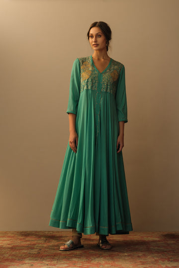 Moroccan embroidered anarkali turquoise
