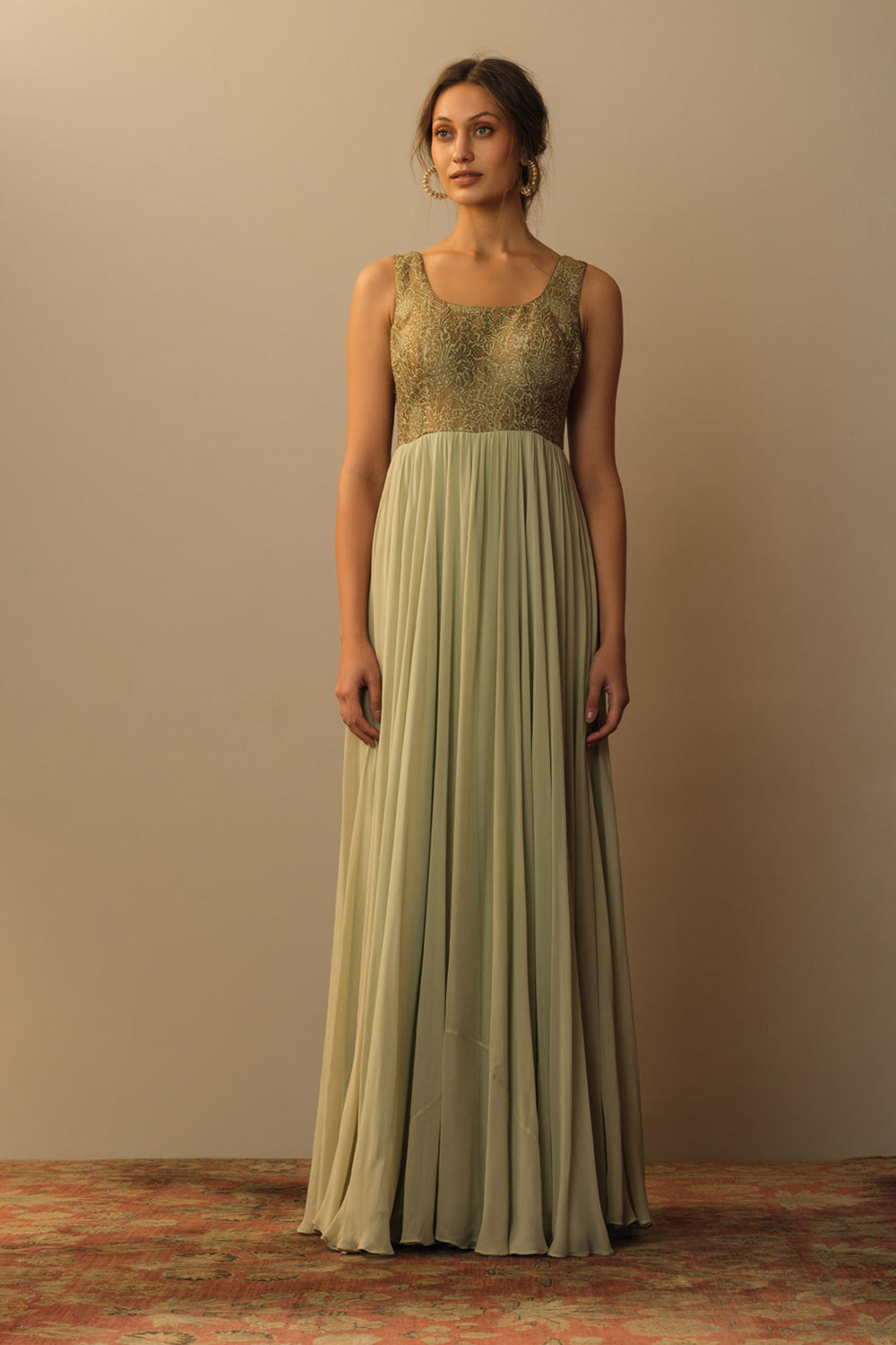 Brocade bodice long dress aquamarine
