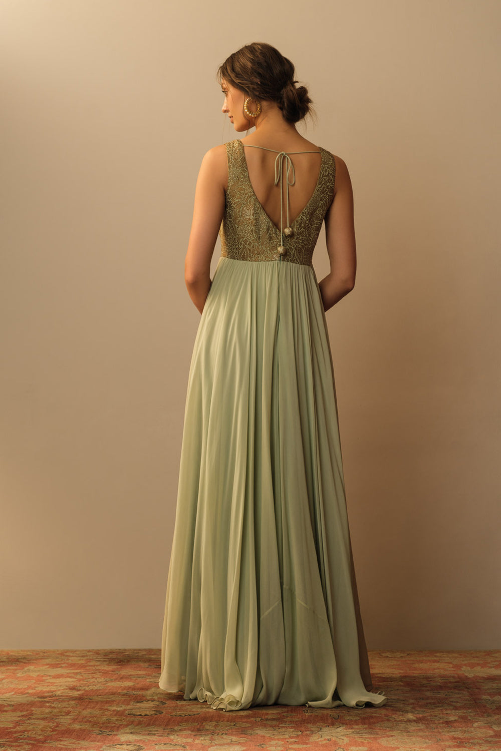 Brocade bodice long dress aquamarine - image 2