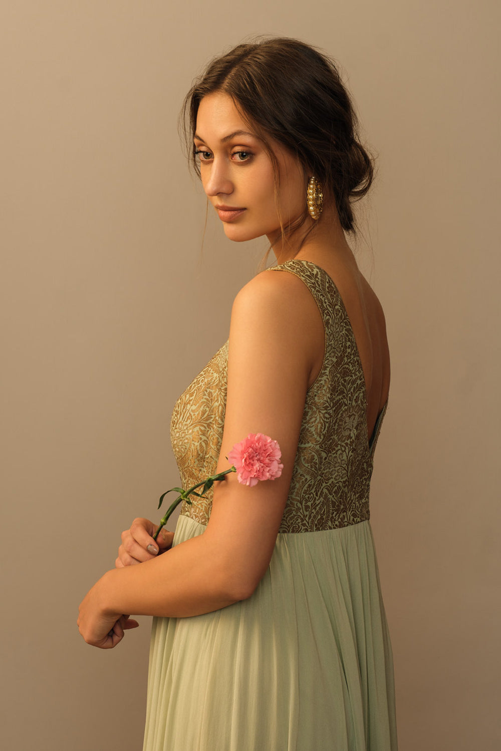 Brocade bodice long dress aquamarine - image 3