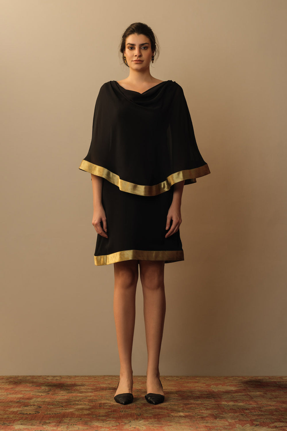 Cowl neck toga dress black