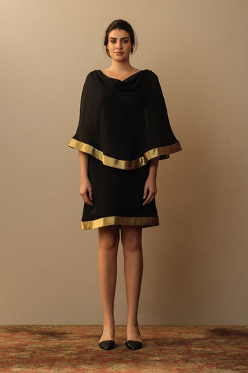 Cowl neck toga dress black