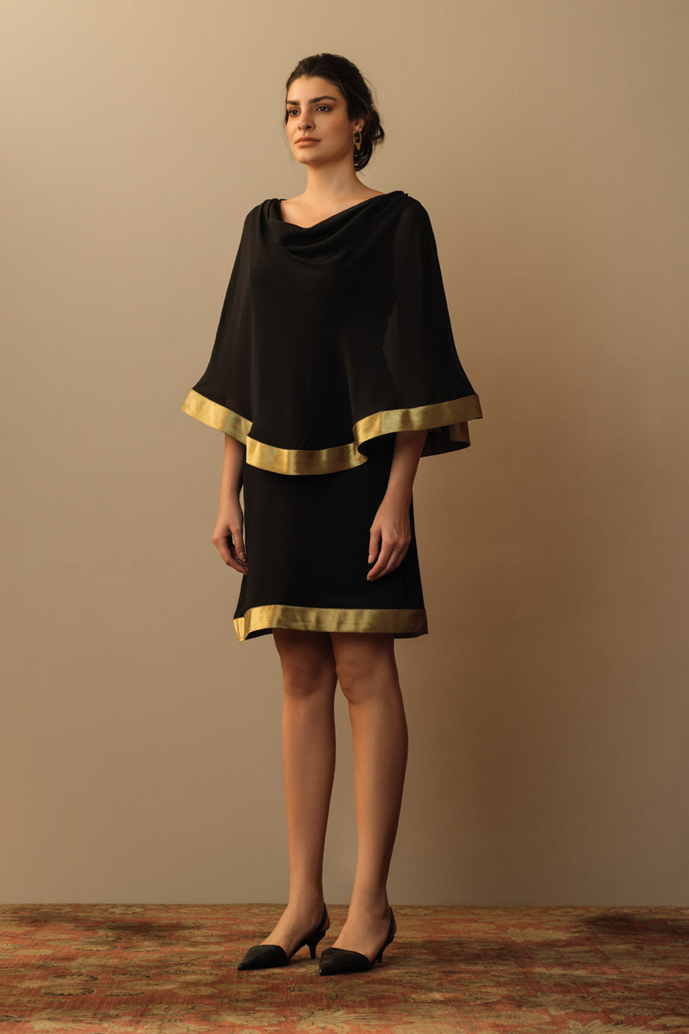 Cowl neck toga dress black