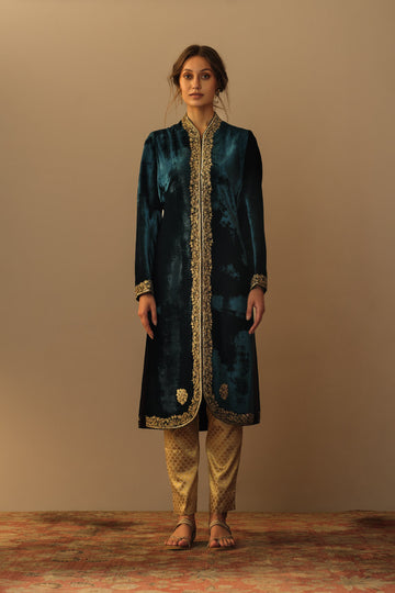 'ZIBA' velvet jacket teal blue