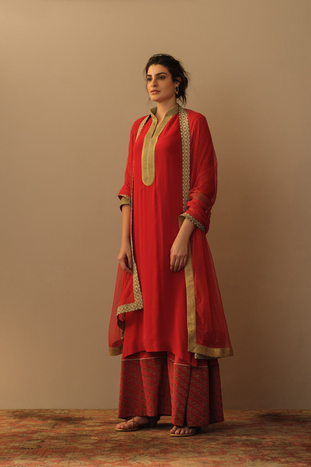 'Aafreen' sharara set vermillion red - image 3