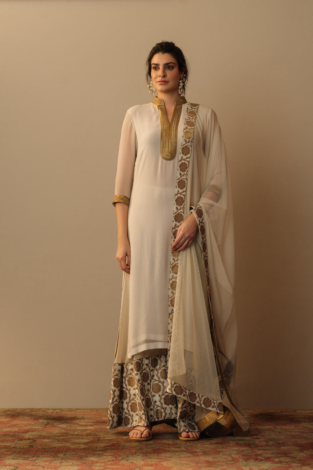 'Aafreen' sharara set ivory and gold