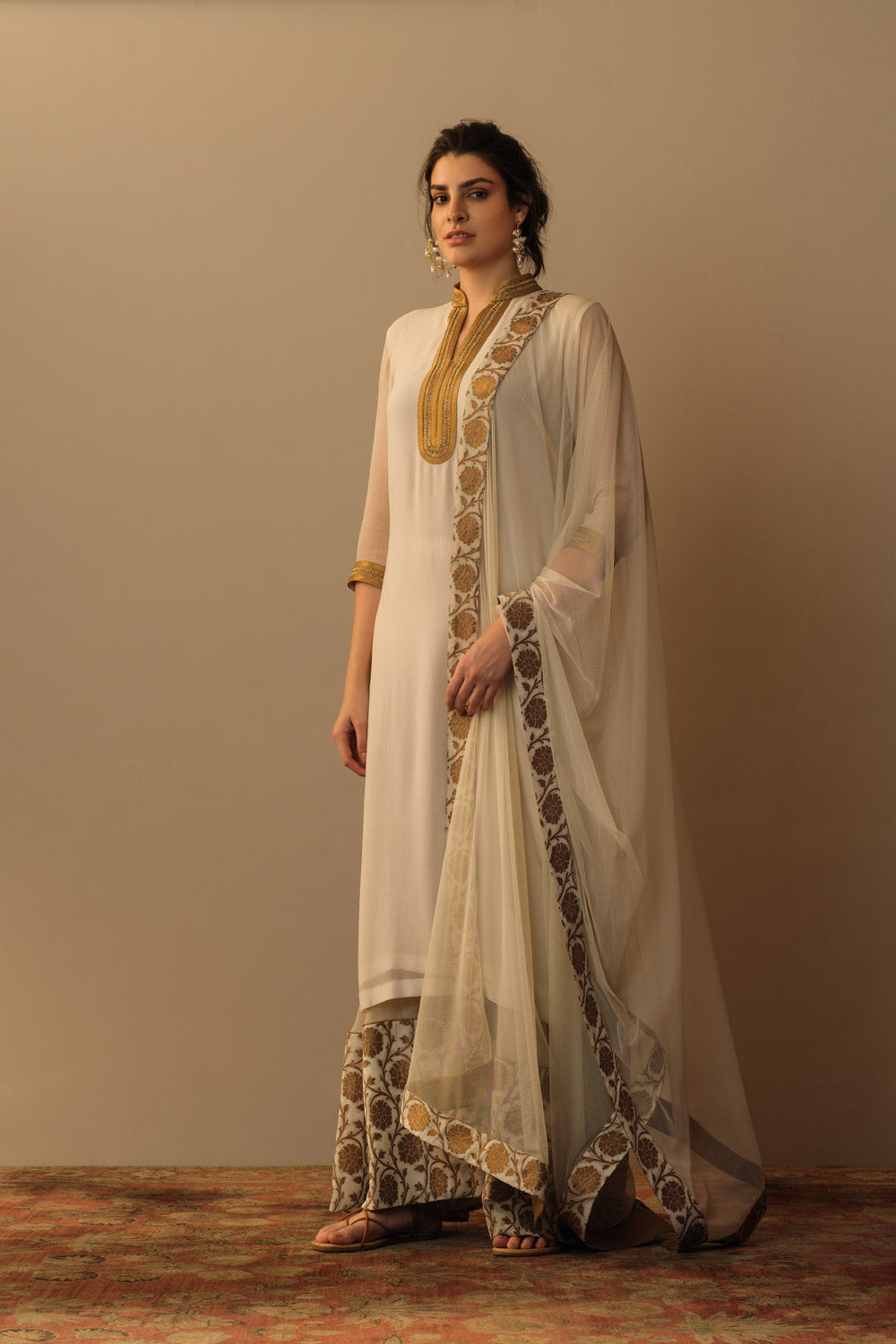 'Aafreen' sharara set ivory and gold - image 3