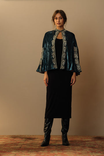'TIANA' velvet opera capelet teal blue