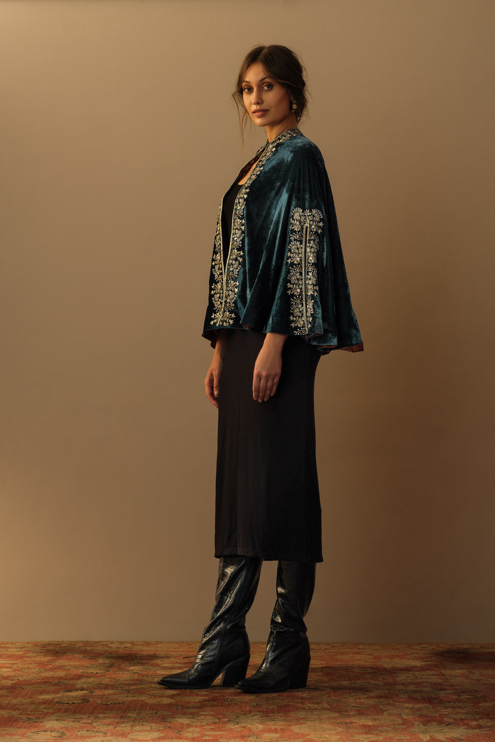 'TIANA' velvet opera capelet teal blue - image 2