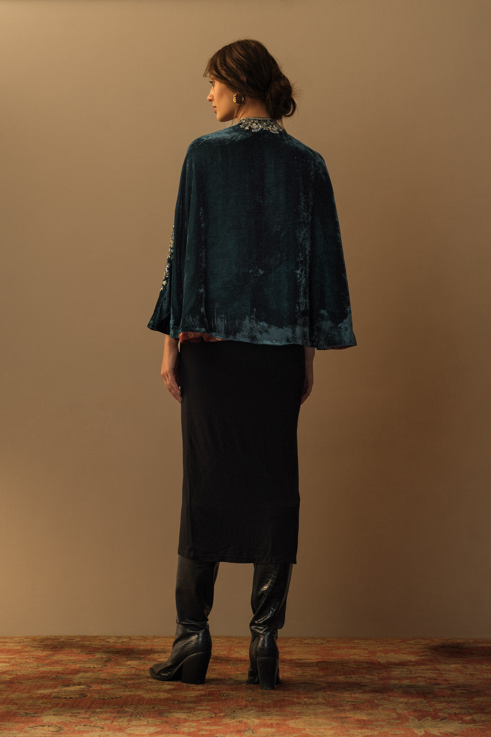 'TIANA' velvet opera capelet teal blue - image 3