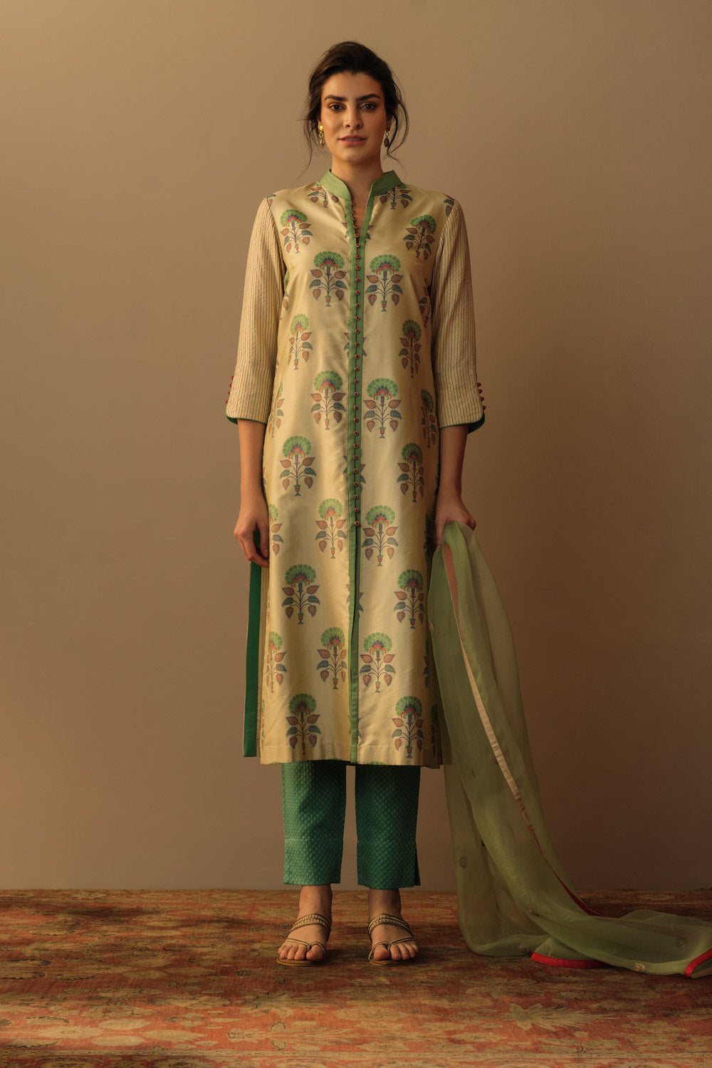'Latifa' meenakari tunic fawn