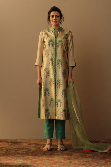'Latifa' meenakari tunic fawn