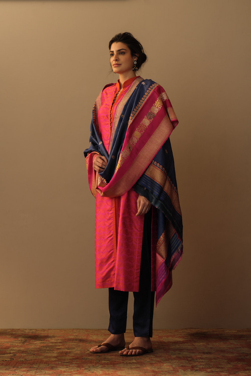 Checked Zari Dupatta Blue