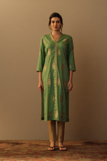 Meenakari mughal motif tunic jade green