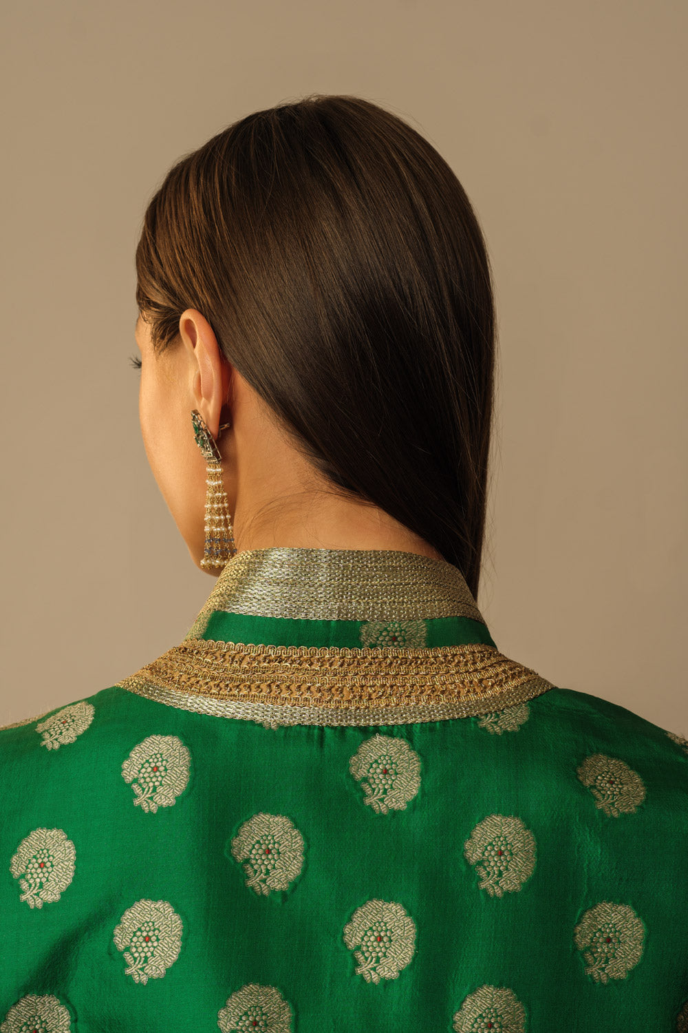 'Fatuhi' zari waistcoat blouse emerald green - image 2