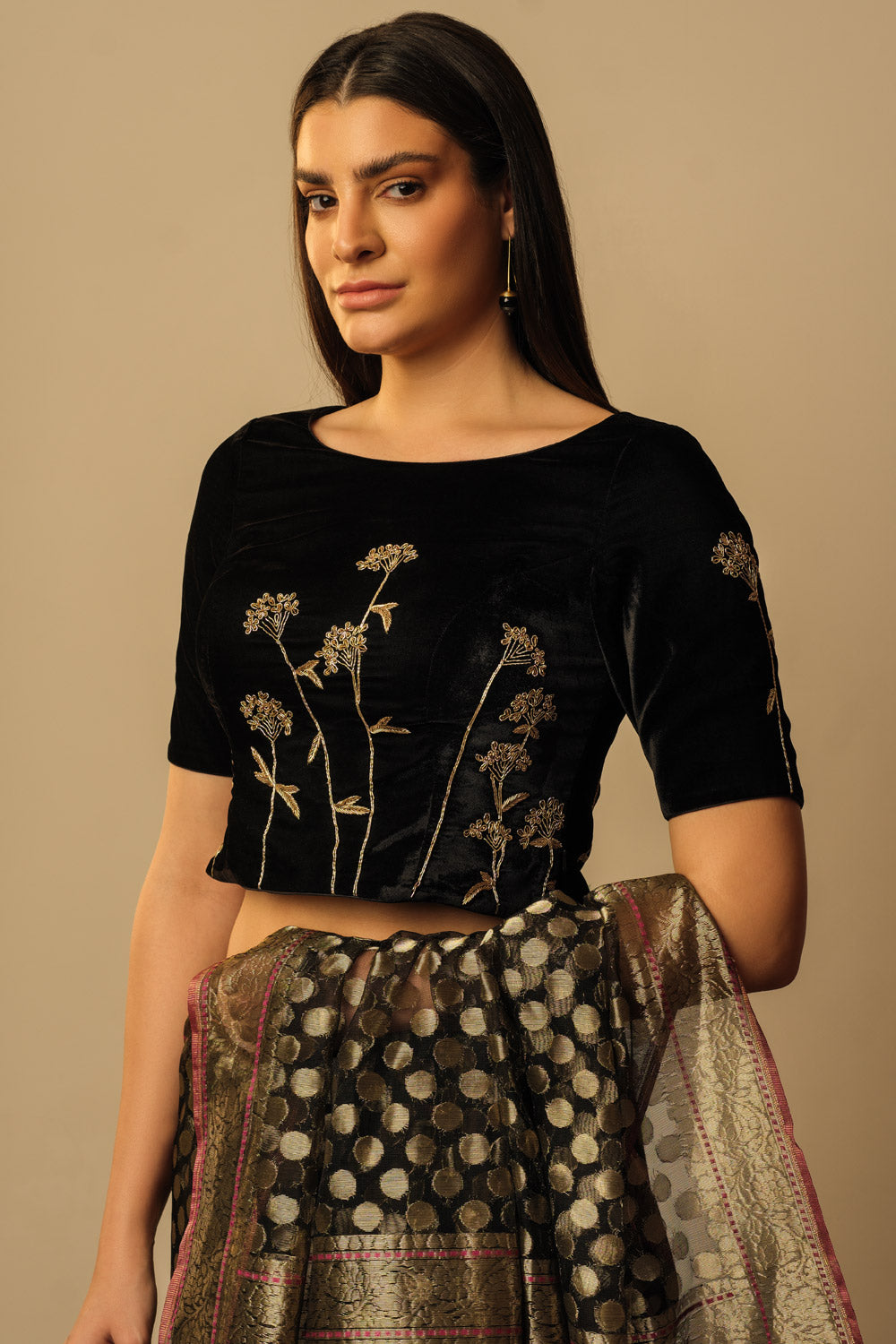 'Sweet Cicely' velvet crop top black