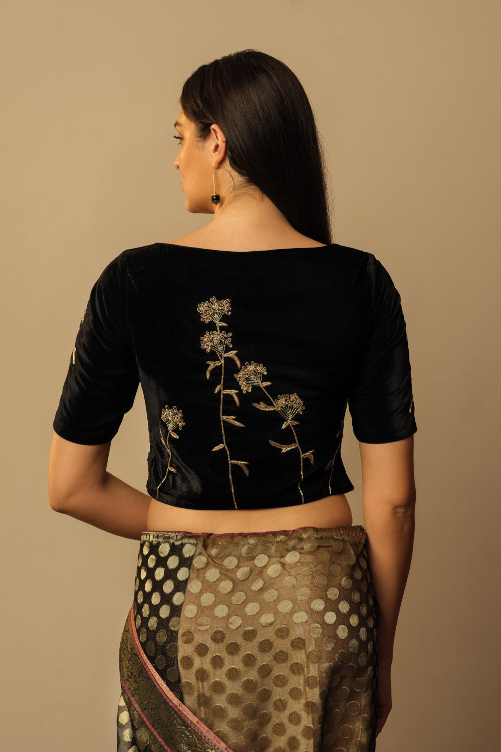 'Sweet Cicely' velvet crop top black