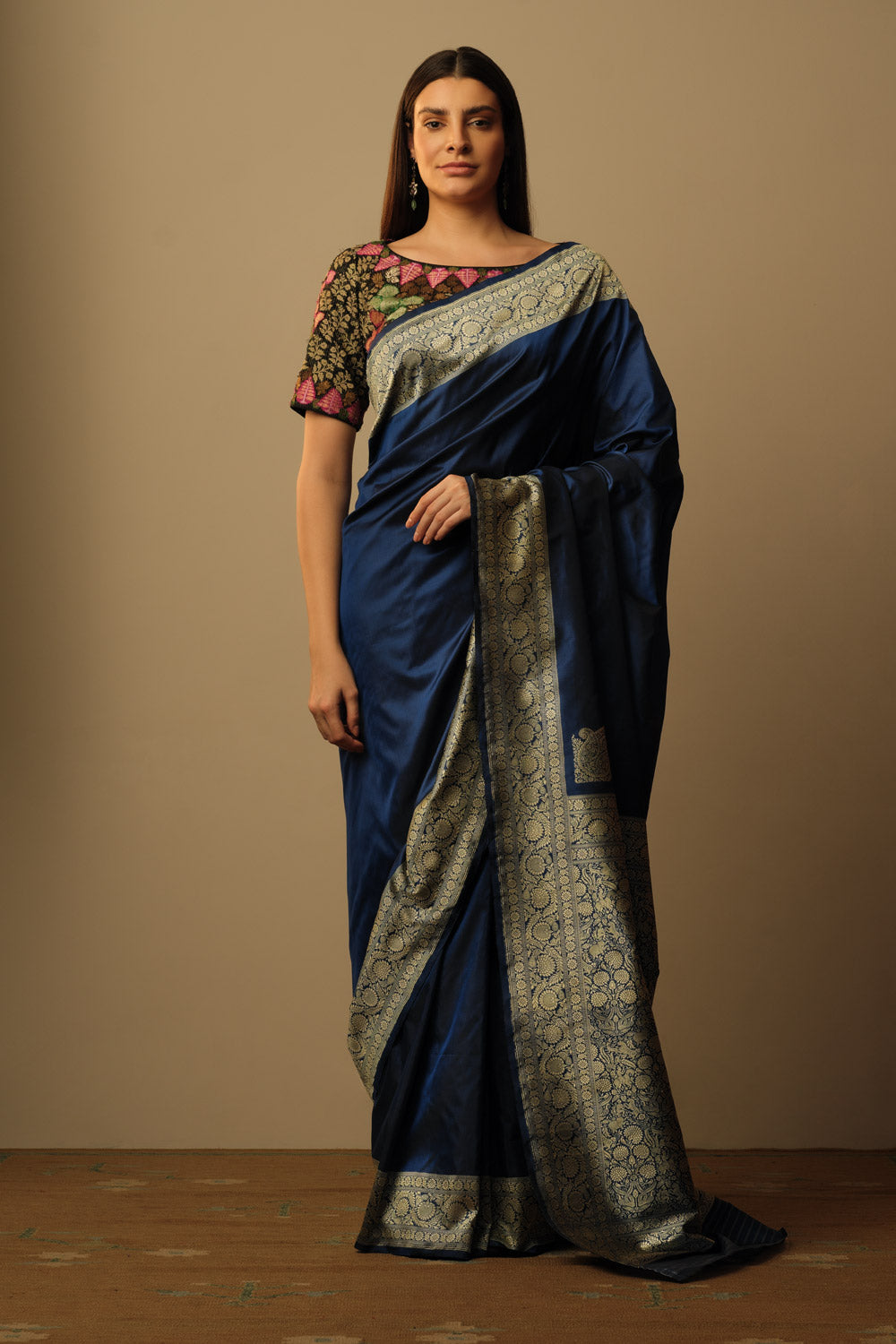 Sari silk mid night blue