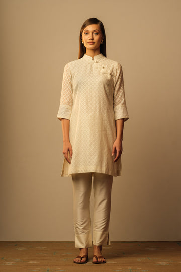 Oriental mughal jaal tunic ivory