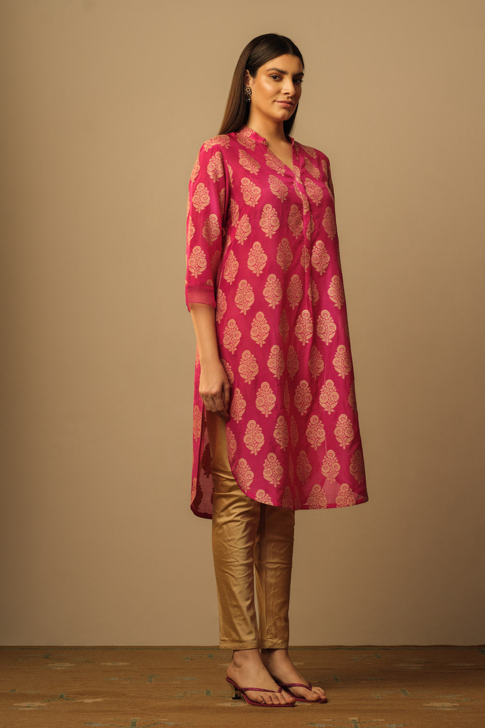 Mughal buti kameez tunic magenta