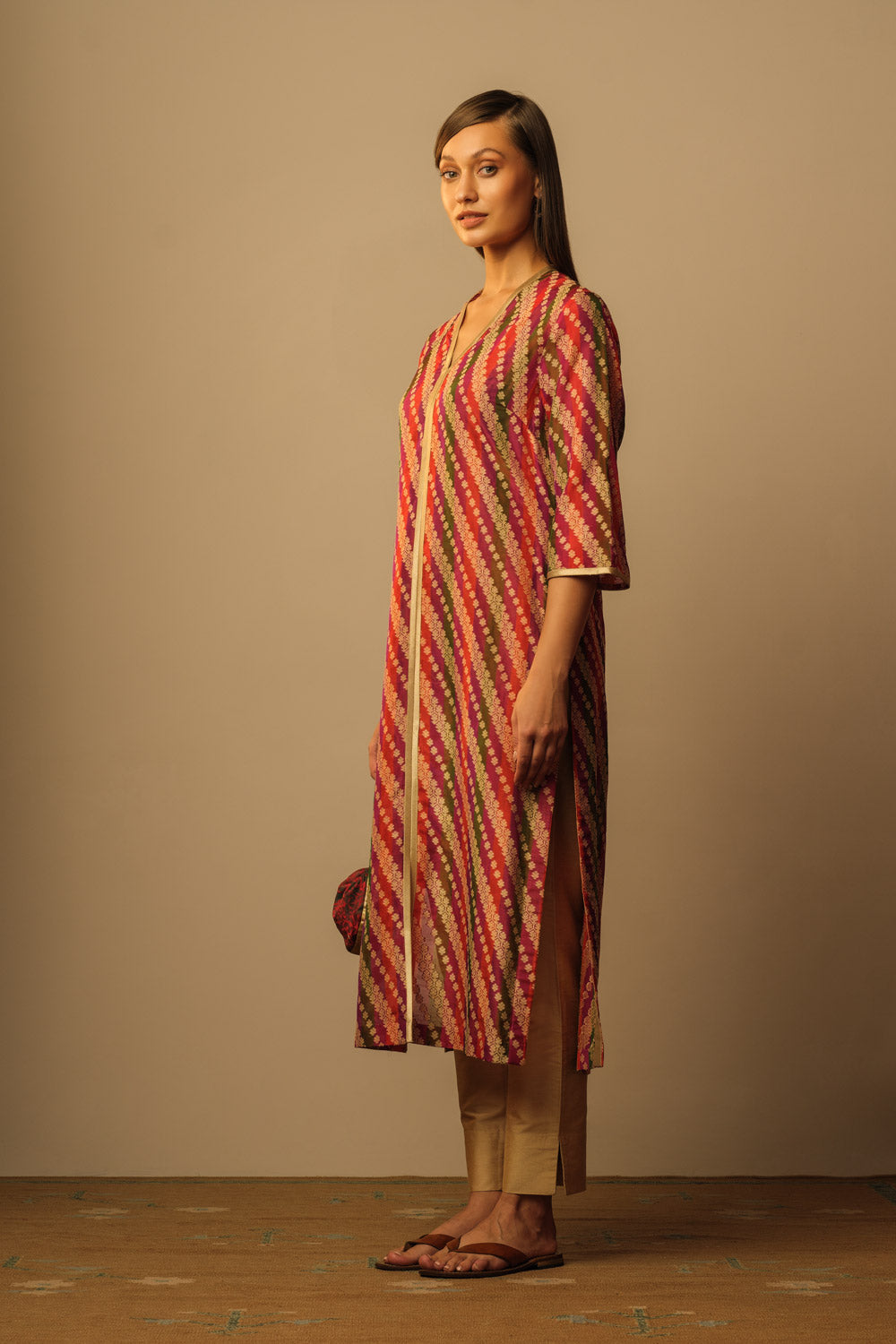 'SATRANGI' Kimono style tunic red & green