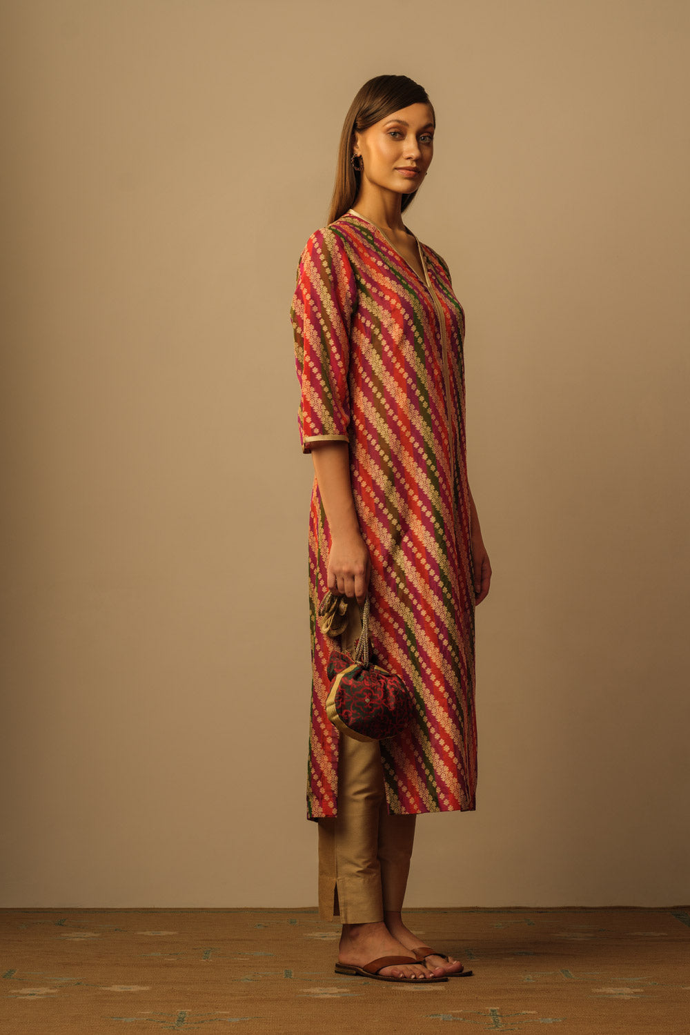 'SATRANGI' Kimono style tunic red & green - image 2