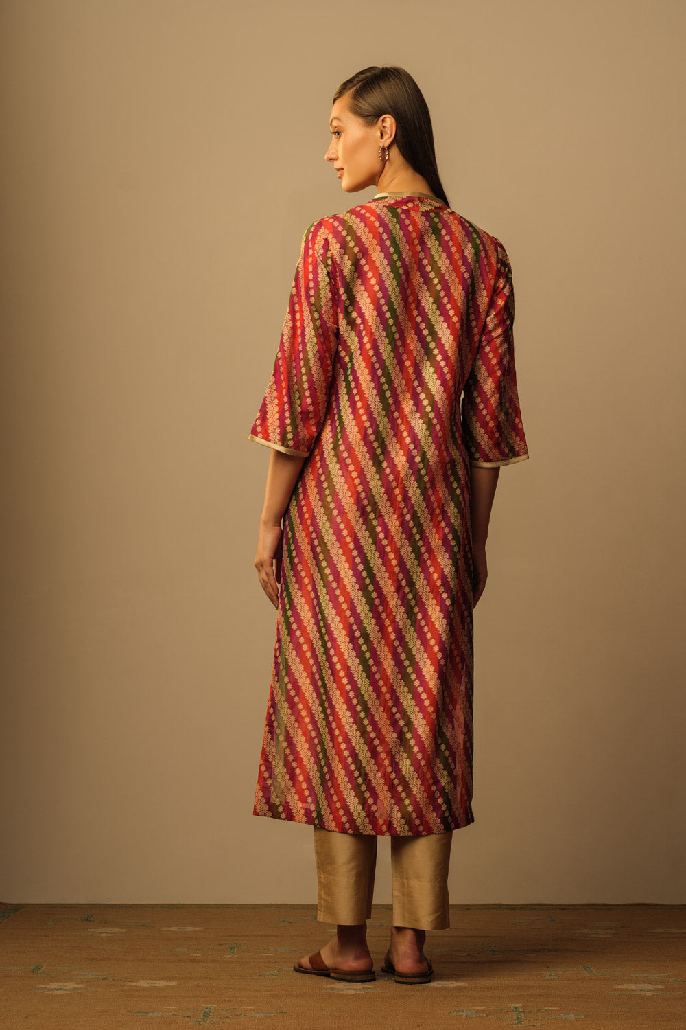 'SATRANGI' Kimono style tunic red & green - image 3