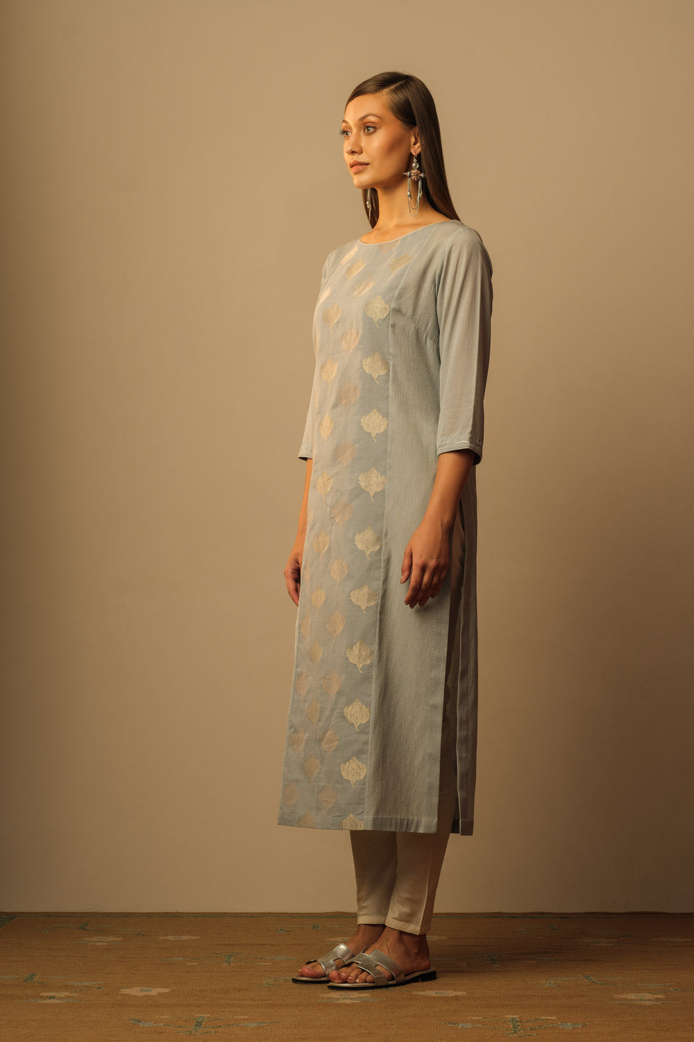 Boat neck jamdani tunic blue grey - image 2