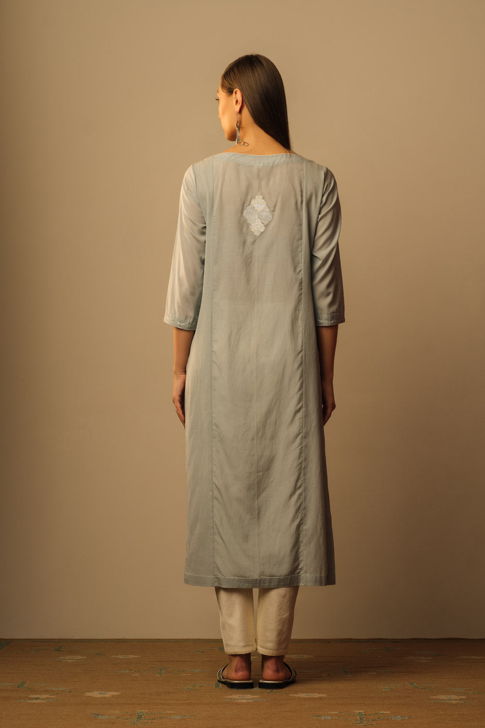 Boat neck jamdani tunic blue grey - image 3