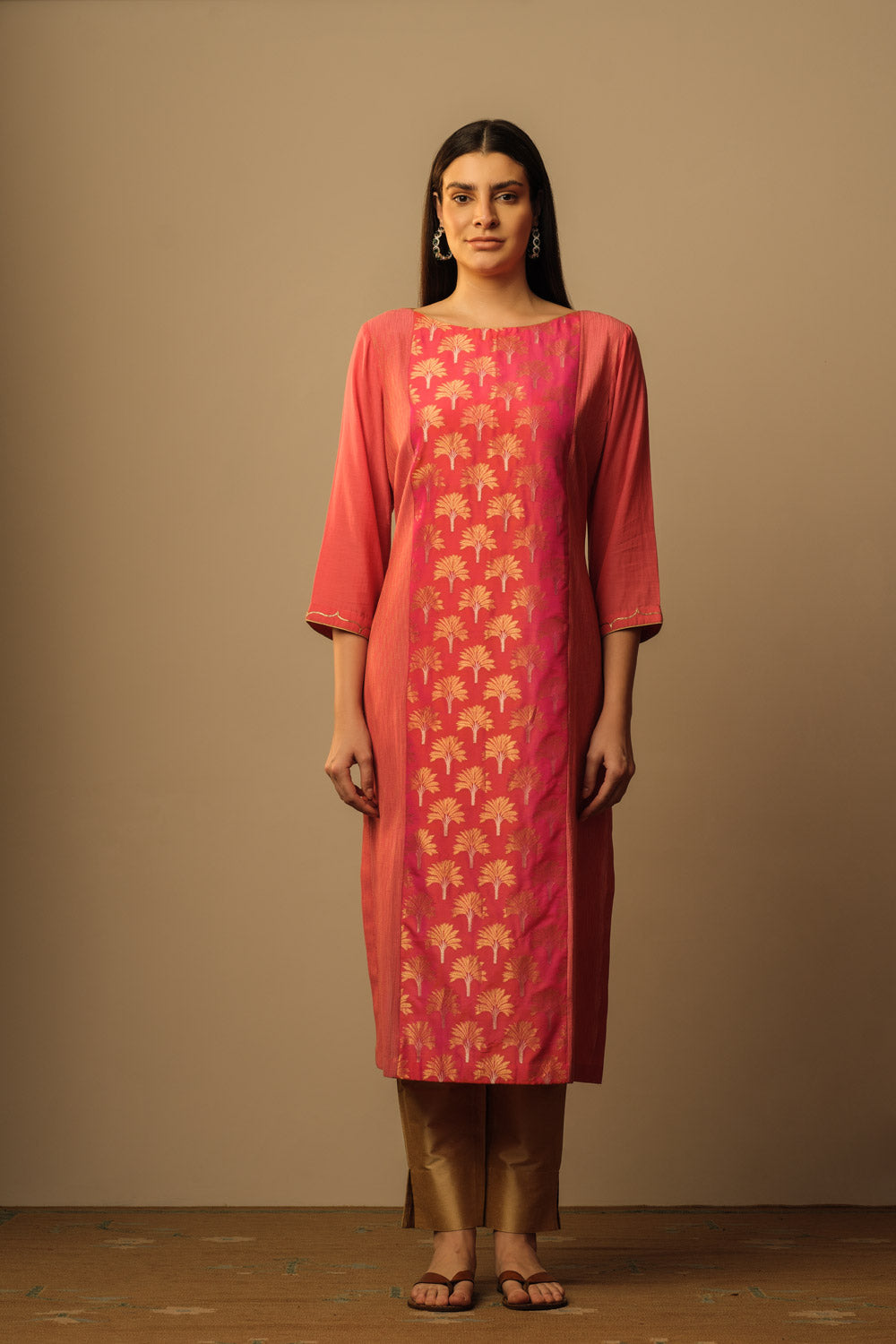 Boat neck brocade panel tunic