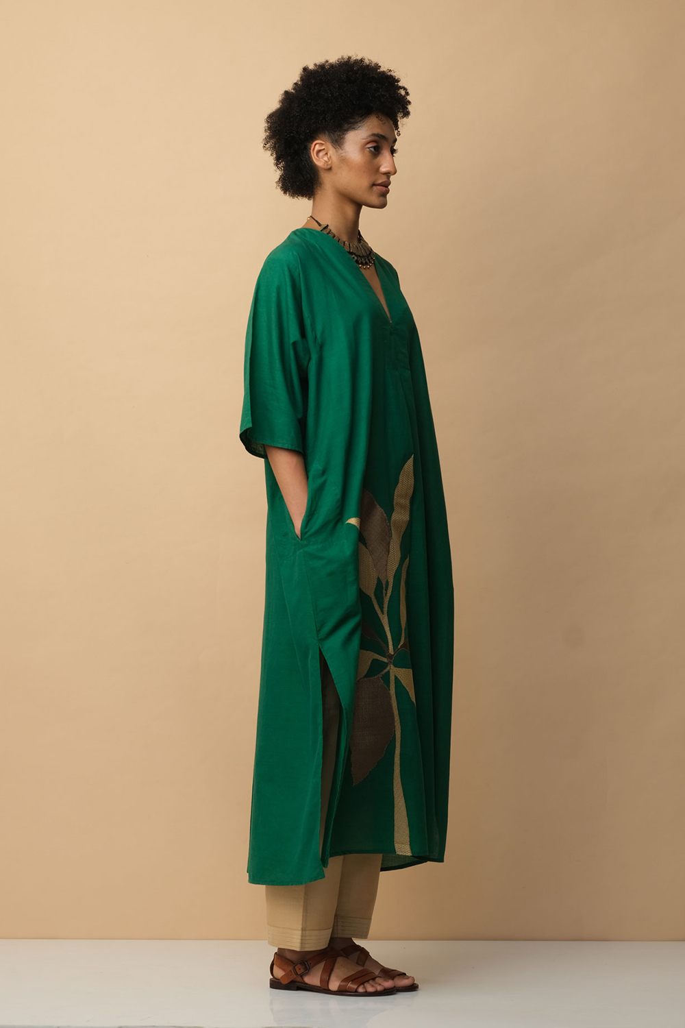 Lux Tropical Leaf Keyhole Midi Caftan